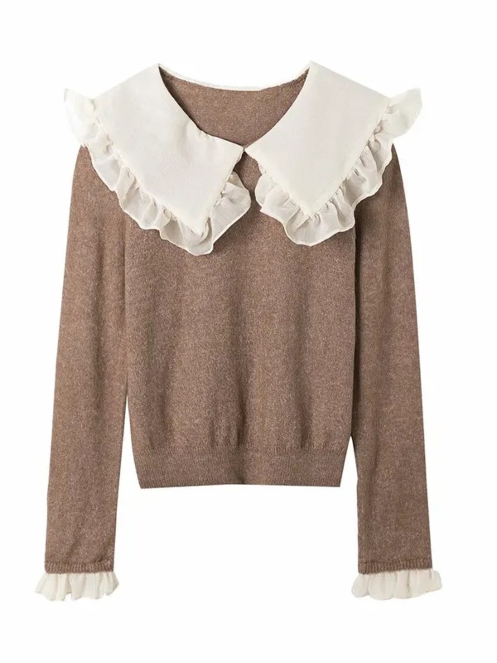 Zara Combination Knit Ruffled Collar Sweater
